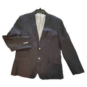 Banana Republic Men Navy Blue Blazer 100% Linen Mother Of Pearl Look Buttons 46R